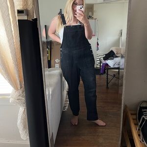 Black Straight Leg Denim Overalls